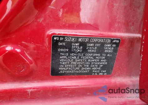 2010 Suzuki Sx4 z USA, uszkodzony, nr VIN JS2YA5A37A6300497